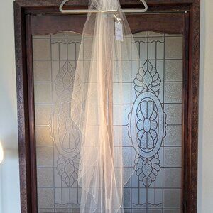 60" light ivory waterfall veil with pearl beading